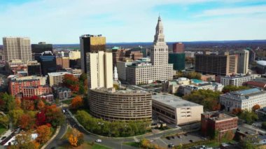 Aerial view of Hartford, Connecticut, United States in fall 4K