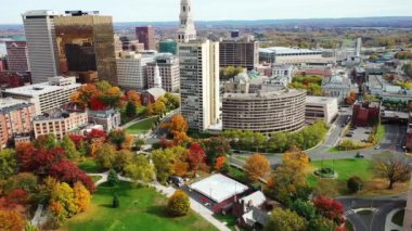 Aerial view of Hartford, Connecticut, United States city center 4K