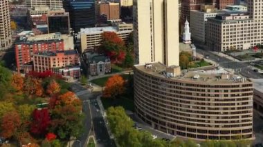 Aerial hyperlapse cityscape view of Hartford, Connecticut, United States 4K