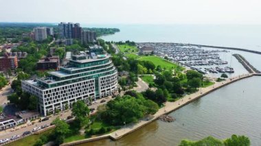Aerial of the commercial area of Oakville, Ontario, Canada 4K