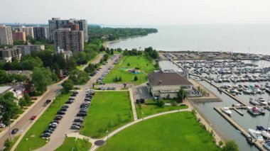 Aerial scene of the Bronte area of Oakville, Ontario, Canada 4K