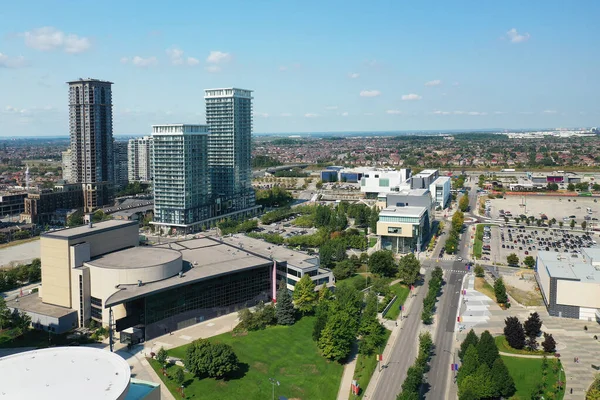 An aerial scene of the city center of Mississauga, Ontario, Canada