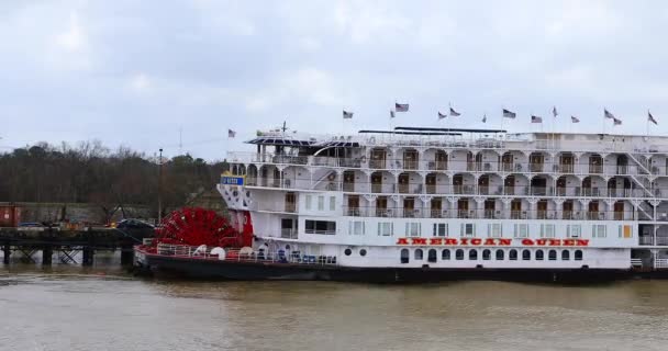 New Orleans Louisiana Usa Februari 2023 Pan Paddlewheel Riverboat Dockas — Stockvideo