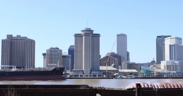 Timelapse Vista Cargueiro Mississippi Com Centro Cidade Nova Orleans Atrás — Vídeo de Stock