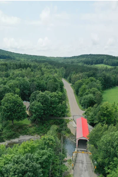 Aerial Vertical Lambert Covered Bridge Quebec Canada Royalty Free Stock Images