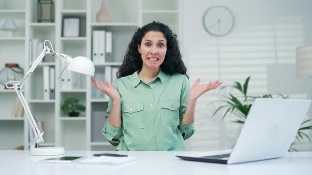 Pretty Young Woman Office Worker Employee Showing Oops Gesture While — Stock Video