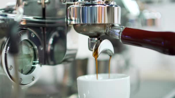 Profesyonel Kahve Makinesi Bardağı Dolduruyor Kahve Makinesiyle Kahve Makinesini Fincana — Stok video