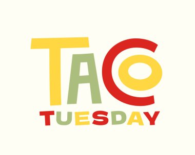 Taco Tuesday Hand renkli taco harfleri çizmiş. Yemek vektörü illüstrasyon tişört izi tasarımı. İzole edilmiş