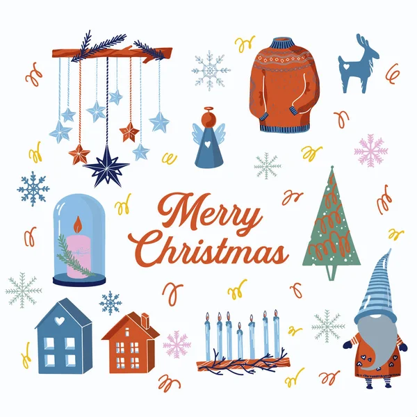Itens Decoração Natal Ilustração Cartão Ano Novo Quente Aconchegante Casa — Vetor de Stock