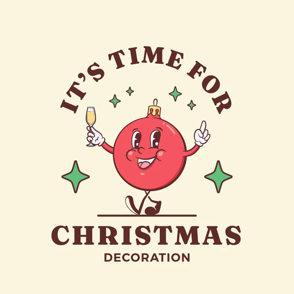 Χριστούγεννα Και Πρωτοχρονιά Ρετρό Πρότυπο Ετικέτα Χαρακτήρα Κινουμένων Σχεδίων Χριστουγεννιάτικη — Διανυσματικό Αρχείο