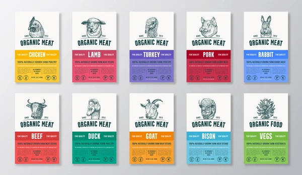 Βιολογικό Κρέας Πουλερικά Λαχανικά Vector Packaging Design Label Templates Set — Διανυσματικό Αρχείο
