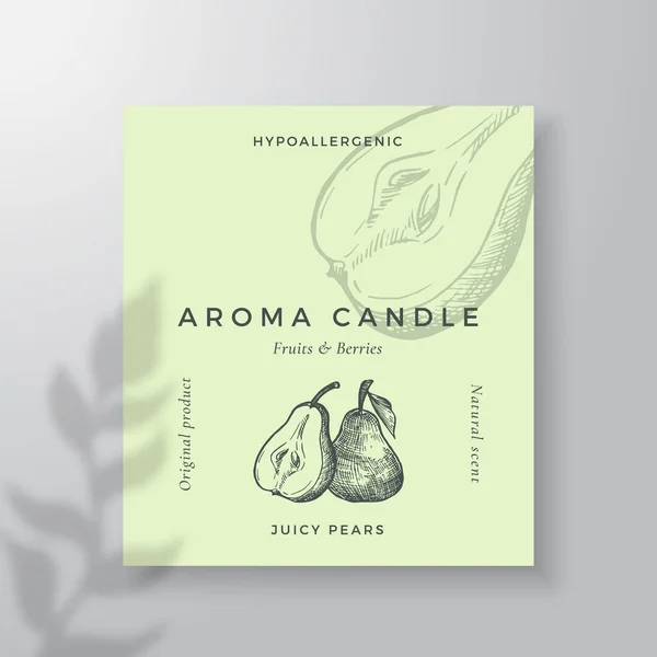 Aroma Candle Vector Label Template Pear Scent Local Purveyors Advert — Stock Vector