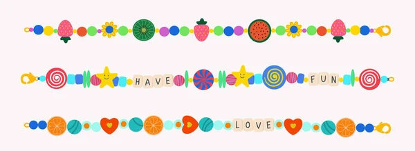Abstract Vector Plastic Kralen Kleurrijke Kids Armbanden Illustratie Set Liefde — Stockvector