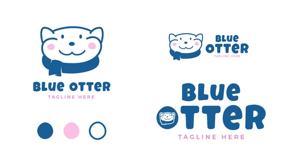 Signe Vectoriel Abstrait Loutre Bleue Modèle Logo Emblème Petit Visage — Image vectorielle