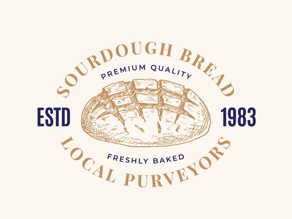 Sourdough Bread Bakery Sign Symbol Logo Template Engraving Style Hand — Stock Vector