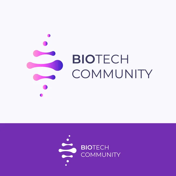 Dna Spiral Biotech Communityアブストラクトベクターサイン シンボル ロゴテンプレート 現代技術 医学とバイオテクノロジータイポグラフィとグラデーションエンブレム — ストックベクタ