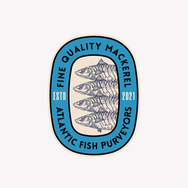 Fine Quality Mackerel Purveyors Абстрактный Векторный Знак Шаблон Hand Drawn — стоковый вектор