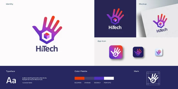 High Five Technology Abstrakt Vektor Logotyp Mall Palm Hand Med — Stock vektor