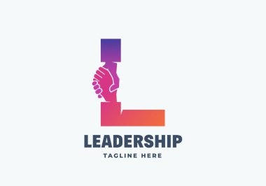 Liderlik ve İşbirliği Soyut Vektör Logosu Şablonu. L harfi yaratıcı kavramında el sıkışma anonim şirketi. İzole edilmiş