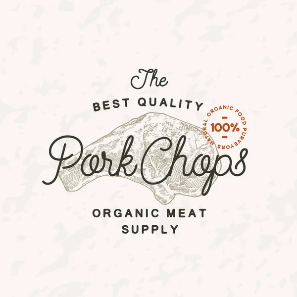 Plantilla Logotipo Etiqueta Vectorial Vintage Chuletas Cerdo Grabado Estilo Carne — Vector de stock