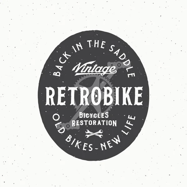 复古矢量自行车自定义修复工作台标签图标模板 自行车踏板复古风格图解与字体和破旧纹理 被隔离了 — 图库矢量图片