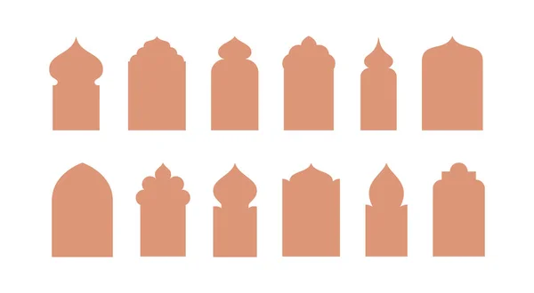 Islamiska Fönster Ramar Illustrationer Samling Arabisk Arkitektur Geometriska Båge Dörr — Stock vektor