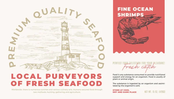 Fina Ocean Seafood Produkt Abstrakt Vektorförpackningsdesign Modern Typografi Och Handritade — Stock vektor