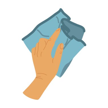 İnsanlar ev temizliği yapıyor. Vektör illüstrasyonunu kapat. Avuç içi temizleme bezi düz çizim koleksiyonu. İzole edilmiş