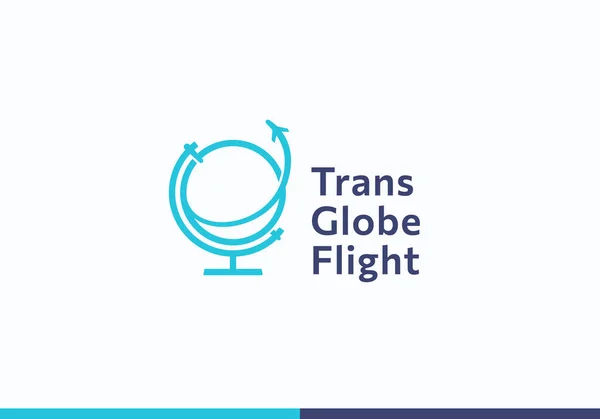 トランスポートグローブフライト概要記号ロゴテンプレートに署名します モダンなタイポグラフィで組み込まれた平面シルエットの創造的な旅行エンブレムコンセプトとグローブアイコン — ストックベクタ