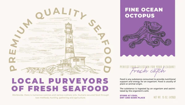 Fina Ocean Seafood Produkt Abstrakt Vektorförpackningsdesign Modern Typografi Och Handritad — Stock vektor