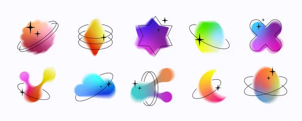 Wazige Y2K Aura Effect Vormen Ingesteld Kleurrijke Eigentijdse Decoratieve Holografische — Stockvector