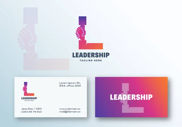 Leadership Abstract Vector Logo Und Visitenkartenvorlage Handschlag Symbol Buchstabe Creative — Stockvektor