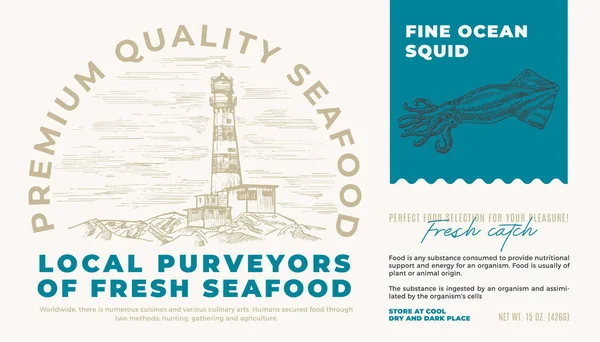 Fina Ocean Seafood Produkt Abstrakt Vektorförpackningsdesign Modern Typografi Och Handritad — Stock vektor