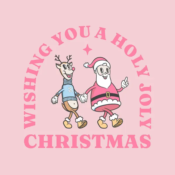 Christmas New Year Hot Pink Retro Cartoon Characters Santa Claus — Stock Vector