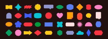 Retro Çıkartma Şablonları Ayarlandı. Boşluk Etiketleri Kopyalama Uzayı ile Renkli Şekiller Koleksiyonu. Moda Yamaları ve Pankartlar Moda Moda Moda Moda Moda Moda Moda Modelleri Paketi İzole Edildi