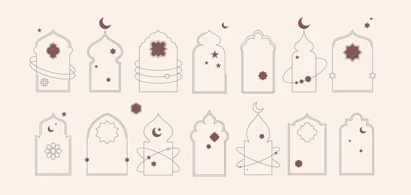 Islamske Vindusrammeformer Med Boho Stjerne Illustrasjoner Måneelementer Arabisk Arkitektur Geometrisk – stockvektor