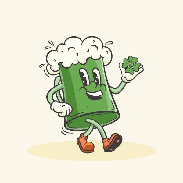 Cartoon Groovy Mascot Retro Illustration Vintage Alkohol Dricka Glas Leende — Stock vektor