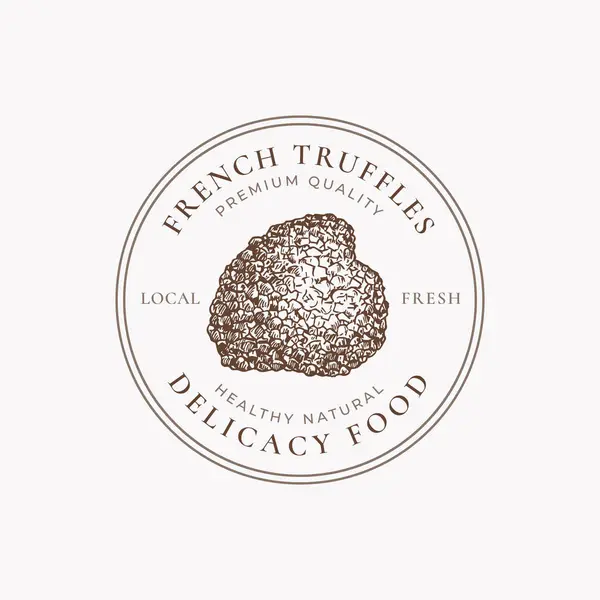 Truffle Mushroom Frame Badge Logo Template Hand Drawn Fungus Sketch — Stock Vector