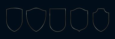 Altın Kalkan kemer çerçevesi ayarlandı. İnce Altın Sınırlar Lüks Minimalist Koleksiyonu. Premium Vector Brass ana hatları Geometrik Dikdörtgenler. Siyah Arkaplan 'lı doğrusal Dekoratif Afişler. İzole edilmiş