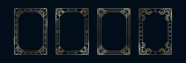 Altın Çerçeve Ayarlandı. İnce Altın Sınırlar Lüks Minimalist Koleksiyonu. Premium Vector Brass ana hatları Geometrik Dikdörtgenler. Siyah Arkaplan 'lı doğrusal dekoratif Tarot Afişleri. İzole edilmiş