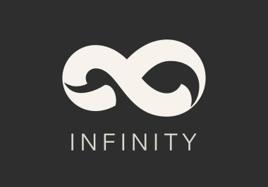 Soyut Vektör Sınırsız Sonsuz Sembol Logo Şablonu. Karanlık Bir Arkaplanda Sonsuzluk Döngüsü Minimalist İşareti. Sonsuz Sekiz Şekil Mobius Amblem Negatif Uzay Çizimi. İzole edilmiş