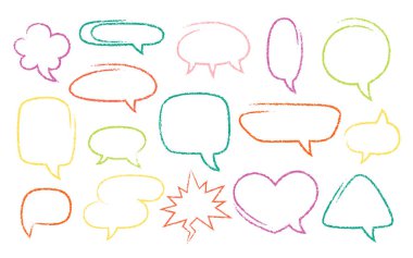 Pastel konuşma köpüğü vektörü ayarlandı. Chalk Scribble Konuşan Bulutlar Şekilleri Koleksiyonu. Renkli El Çekimi Fırça Doku Diyaloğu Çerçeveleri. Kalem Vurgulama Elementleri Kömür Karalama Konuşma Balonları Paketi