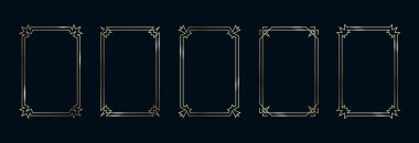 Altın Çerçeve Ayarlandı. İnce Altın Sınırlar Lüks Minimalist Koleksiyonu. Premium Vector Brass ana hatları Geometrik Dikdörtgenler. Siyah Arkaplan 'lı doğrusal Dekoratif Afişler. İzole edilmiş
