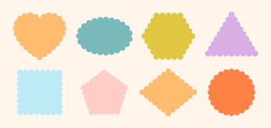 Kaburgalı Vektör Oluşturulmuş Şekiller Ayarlandı. Kafa derisi Frame Wavy Retro Çıkartma Koleksiyonu. Zig Zag Sınır Geometrik Sınır Kutuları. Kıvrık Çizgi Tasarım İşaret Arkaplanı. İzole edilmiş