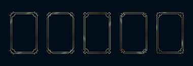Altın Çerçeve Ayarlandı. İnce Altın Sınırlar Lüks Minimalist Koleksiyonu. Premium Vector Brass ana hatları Geometrik Dikdörtgenler. Siyah Arkaplan 'lı doğrusal Dekoratif Afişler. İzole edilmiş