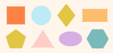 Kaburgalı Vektör Oluşturulmuş Şekiller Ayarlandı. Neşter Rengi Çerçevesi Dalgalı Retro Çıkartma Koleksiyonu. Zig Zag Sınır Geometrik Sınır Kutuları. Kıvrık Çizgi Tasarım İşaret Arkaplanı. İzole edilmiş