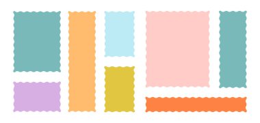 Çerçevelenmiş Vektör Oluşturulmuş Bento Izgara Şekilleri Ayarları. Kafa derisi Frame Wavy Retro Çıkartma Koleksiyonu. Zig Zag Sınır Geometrik Sınır Kutuları. Kıvrık Çizgi Tasarım İşareti Arkaplanı. İzole edilmiş