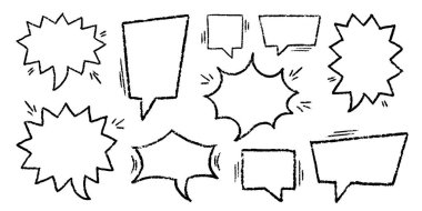 Pastel konuşma köpüğü vektörü ayarlandı. Chalk Scribble Konuşan Bulutlar Şekilleri Koleksiyonu. Kara El Çekim Fırça Doku Diyalogu Çerçeveleri. Kalem Vurgulama Elementleri Kömür Karalama Konuşma Balonları Paketi