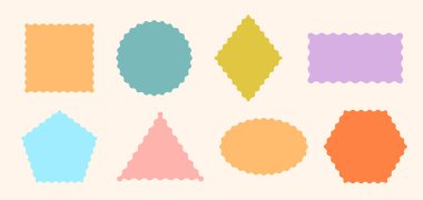 Kaburgalı Vektör Oluşturulmuş Şekiller Ayarlandı. Neşter Rengi Çerçevesi Dalgalı Retro Çıkartma Koleksiyonu. Zig Zag Sınır Geometrik Sınır Kutuları. Kıvrık Çizgi Tasarım İşaret Arkaplanı. İzole edilmiş