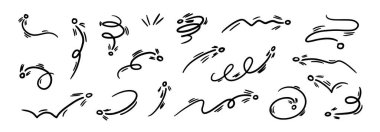 Satır Hareketi Element Kalem Vektörü Ayarlandı. Chalk Scribble Pointer Şekilleri Koleksiyonu. Renkli el boyası fırça desenli fırça girdapları. Kalem Vurgulama İşaretleyici Kıvrımlı Semboller Paketi